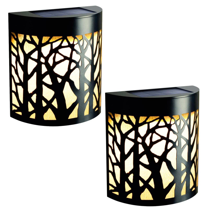 DenicMic Solar Wall Lights Outdoor Wall Sconce Fence Lighting for Patio Front Door Yard Deck Stair Led Forest Decorative Lamps, Waterproof, Warm White/Color Changing (2 Pack) - Image 2